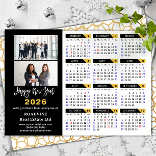 Modern 2025 Calendar Corporate 2 Photo Black Gold Holiday Card