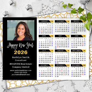 Modern 2025 Calendar Corporate Photo Black Gold Holiday Card