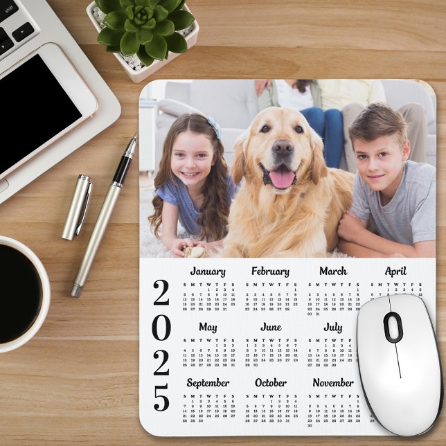 Modern 2025 Calendar Custom 12 Month Simple Photo Mouse Pad (Creator Uploaded)