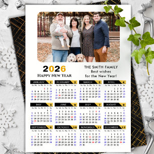 Modern 2025 Calendar Photo Black Gold Minimalist Holiday Card