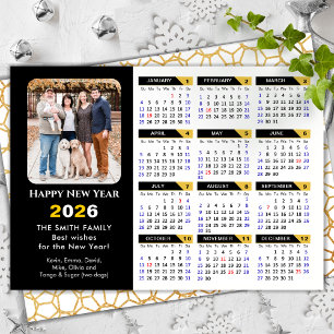 Modern 2025 Calendar Photo Black Gold Minimalist Holiday Card