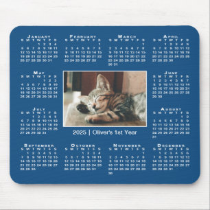 Modern 2025 Calendar Your Photo Name on Blue Mouse Pad