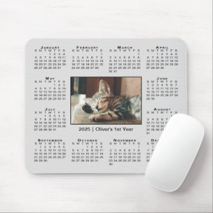Modern 2025 Calendar Your Photo Name on Grey Mouse Pad