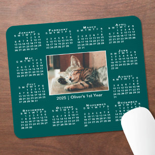 Modern 2025 Calendar Your Photo Name on Teal Mouse Pad