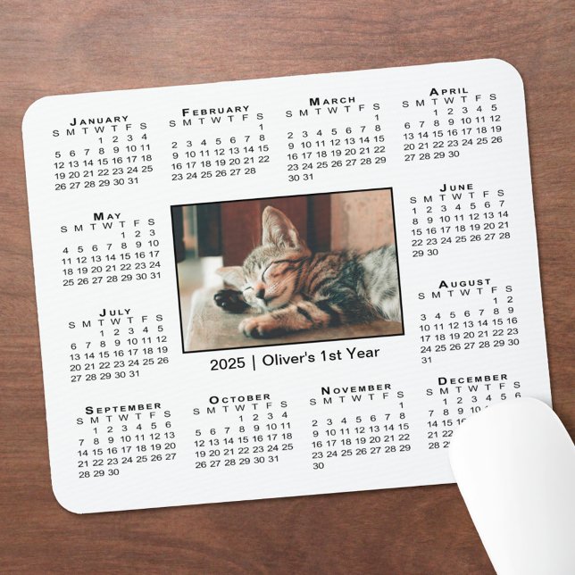 Modern 2025 Calendar Your Photo Name on White Mouse Pad (Modern 2025 Calendar Your Photo Name on White Mouse Pad in situ)