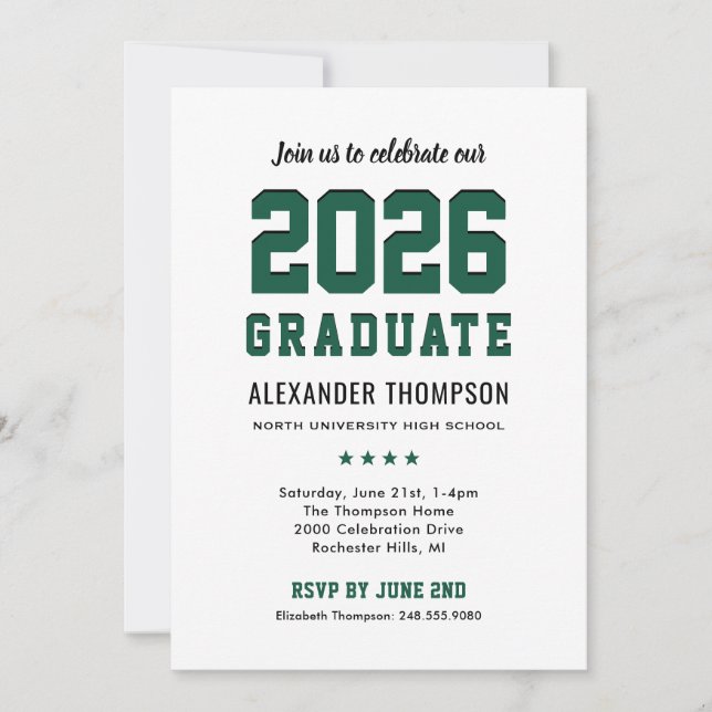 Modern 2025 Graduate Green Graduation Party Invitation (Front)
