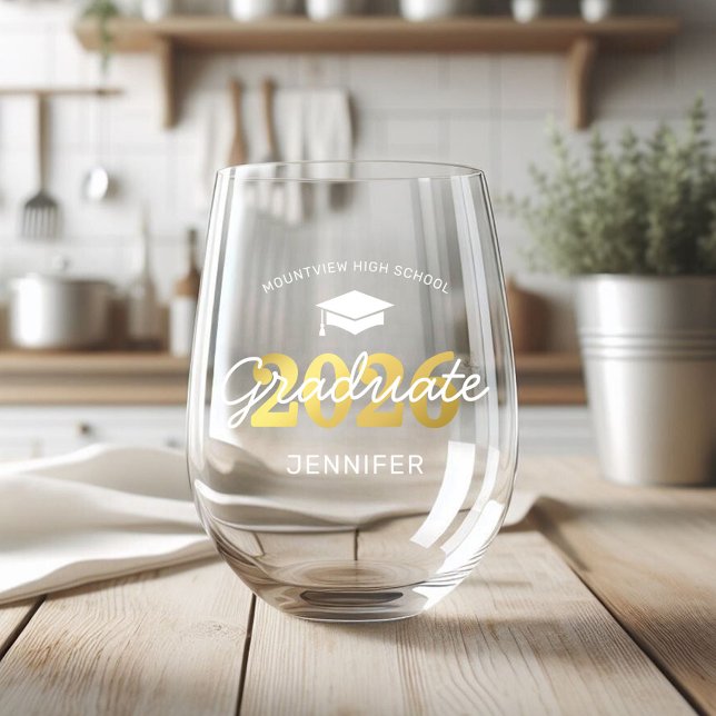 Modern 2025 Graduate Name Stemless Wine Glass (Creator Uploaded)