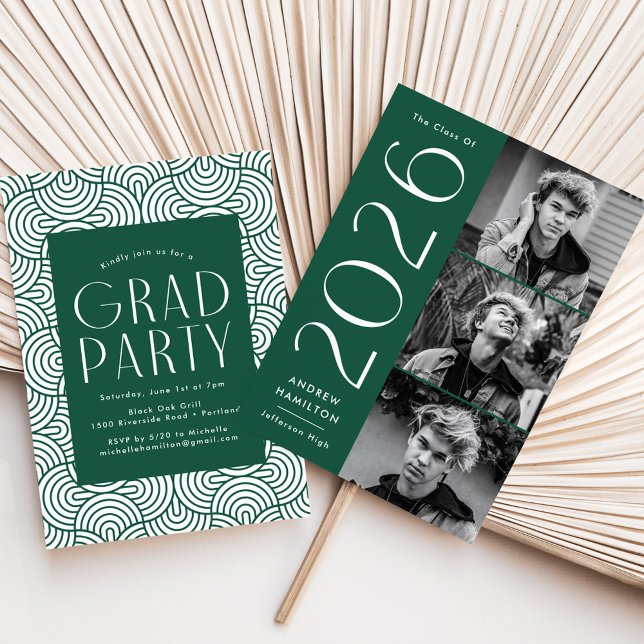 Modern 2025 Green 3 Photo Graduation Party Invitation (Creator Uploaded)