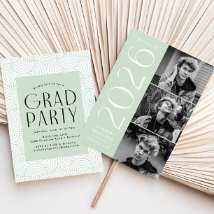Modern 2025 Mint Green 3 Photo Graduation Party Invitation