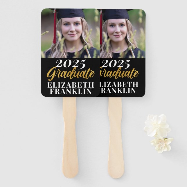 Modern 2025 Photo Graduation School Colours Hand Fan (Front and Back)