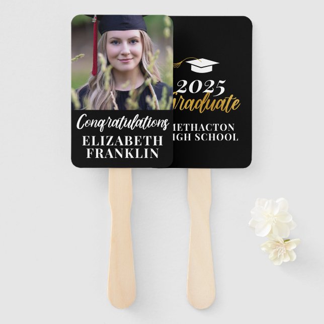 Modern 2025 Photo Graduation School Colours Hand Fan (Front and Back)