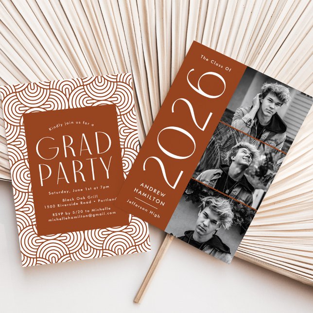 Modern 2025 Rust 3 Photo Graduation Party Invitation (Creator Uploaded)