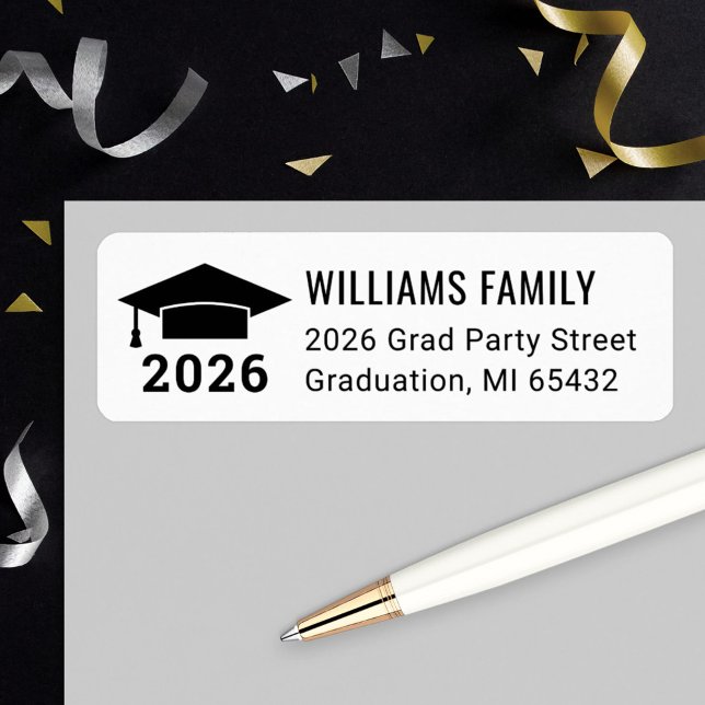 Modern 2026 Black White Graduation Return Address (Creator Uploaded)
