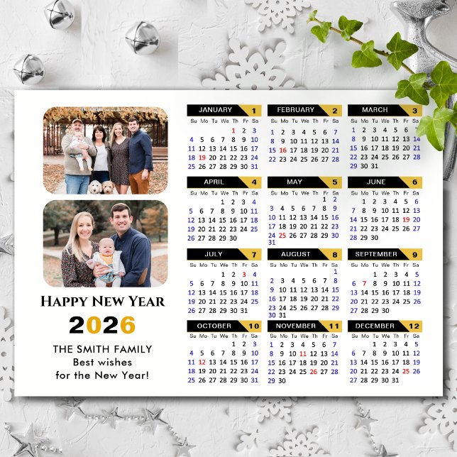Modern 2026 Calendar 2 Photo Black Gold Magnetic (Creator Uploaded)