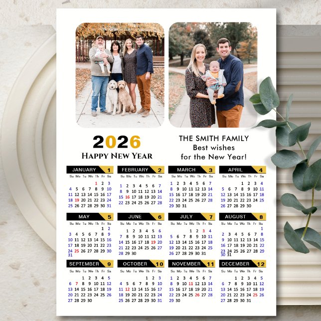 Modern 2026 Calendar 2 Photo Black Gold Magnetic (Creator Uploaded)