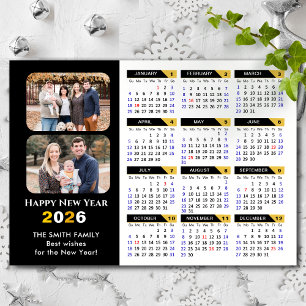 Modern 2026 Calendar 2 Photo Black Gold Magnetic