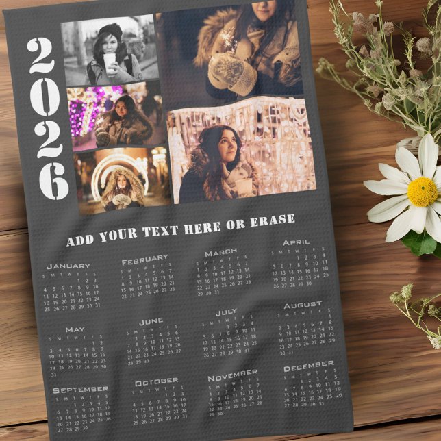 Modern 2026 Calendar 5 Photo Collage Kitchen Towel (Creator Uploaded)
