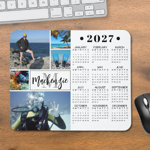 Modern 2026 Calendar 5 Photos Monogram Name Mouse Pad