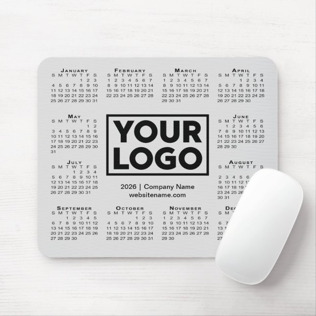 Modern 2026 Calendar Business Company Logo Gray Mouse Pad (With Mouse)