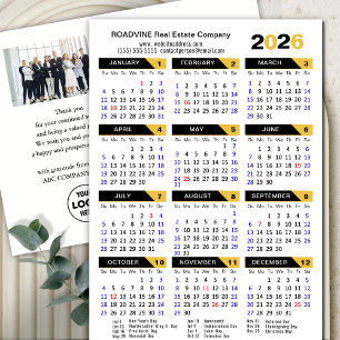 Modern 2026 Calendar Business Photo Gold Black Holiday Postcard