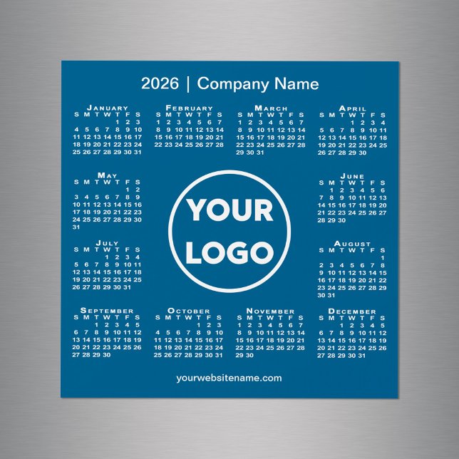 Modern 2026 Calendar Company Logo on Blue Magnet (Modern 2026 Calendar Company Logo on Blue Magnet, in situ)
