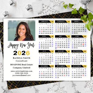 Modern 2026 Calendar Corporate Photo Black Gold Holiday Card