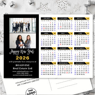 Modern 2026 Calendar Gold Black Business 2 Photo Holiday Postcard