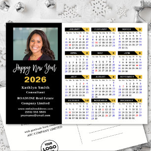 Modern 2026 Calendar Gold Black Business Photo Holiday Postcard