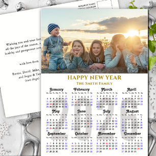 Modern 2026 Calendar Gold Script Photo Minimalist Holiday Postcard