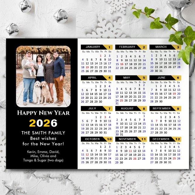 Modern 2026 Calendar Photo Black Gold Magnetic (Creator Uploaded)