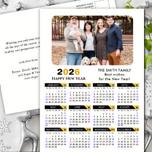 Modern 2026 Calendar Photo Black Gold Minimalist Holiday Postcard