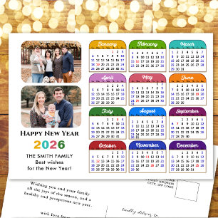 Modern 2026 Calendar Simple Family Photo Colourful Holiday Postcard