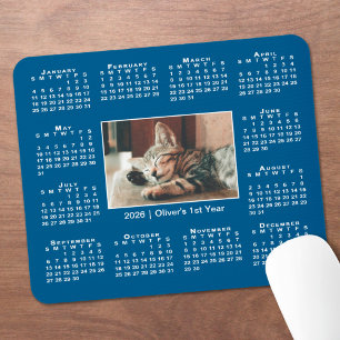 Modern 2026 Calendar Your Photo Name on Blue Mouse Pad