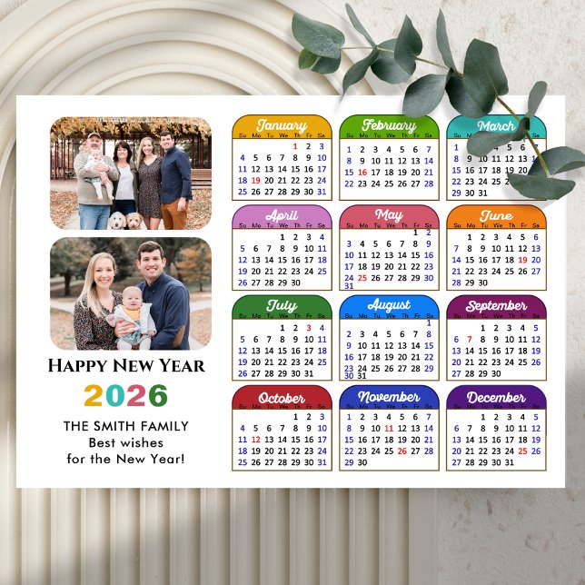 Modern 2026 Colour Calendar Simple 2 Photo Magneti (Creator Uploaded)