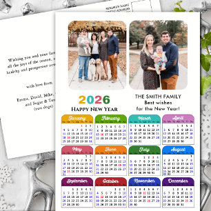 Modern 2026 Colourful Calendar Photo Minimalist Holiday Postcard