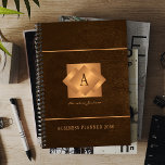 Modern 2026 gold monogram name script elegant planner<br><div class="desc">A classy elegant business or personal 2026 brown planner featuring gold copper metallic geometric monogrammed square label on a leather look background. Perfect for a stylish business image for a business corporate manager, director, fashion stylist, home interior decorator, designer, architect, beauty salon manager, makeup artist, hairstylist. Easy to personalise with...</div>