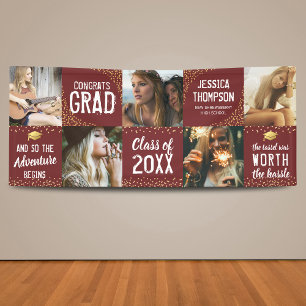 Modern 2026 Graduate Burgundy & Gold Photo Banner