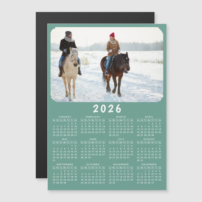 Modern 2026 Magnetic Photo Calendar Teal Green (Front/Back)