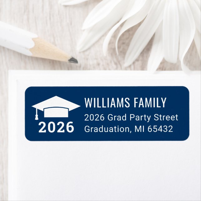 Modern 2026 Navy Blue Graduation Return Address (Insitu)