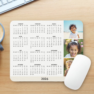 Modern 2026 Photo Collage Calendar Mouse Pad