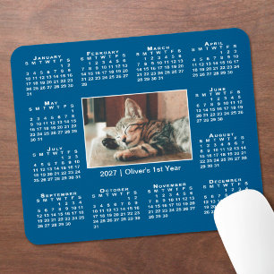 Modern 2027 Calendar Your Photo Name on Blue Mouse Pad