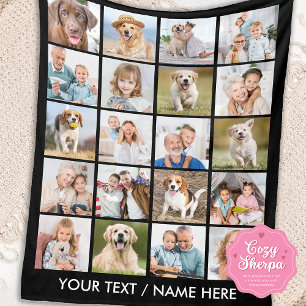 Modern 20 Photo Collage Personalized Black Sherpa Blanket