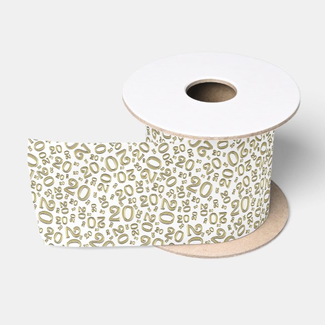 Modern 20th Birthday Number Pattern Gold/White  Satin Ribbon (Spool)