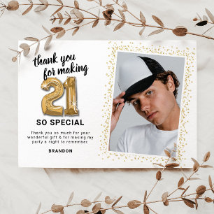 Modern 21st Adult Birthday Photo Thank You Card