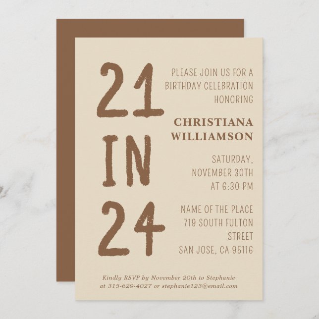 Modern 21st Birthday 21 in 24 Birthday Party Invitation (Front/Back)