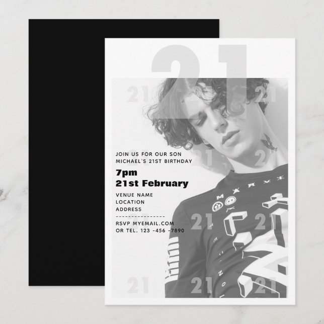 Modern 21st Birthday BOY GIRL Party Invite URBAN 2 (Front/Back)