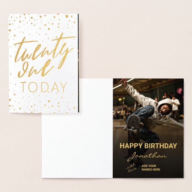 Modern 21st Birthday Gold foil Photo  Card (Display)
