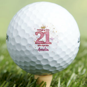 Modern 21st birthday golf ball 21 years girly pink