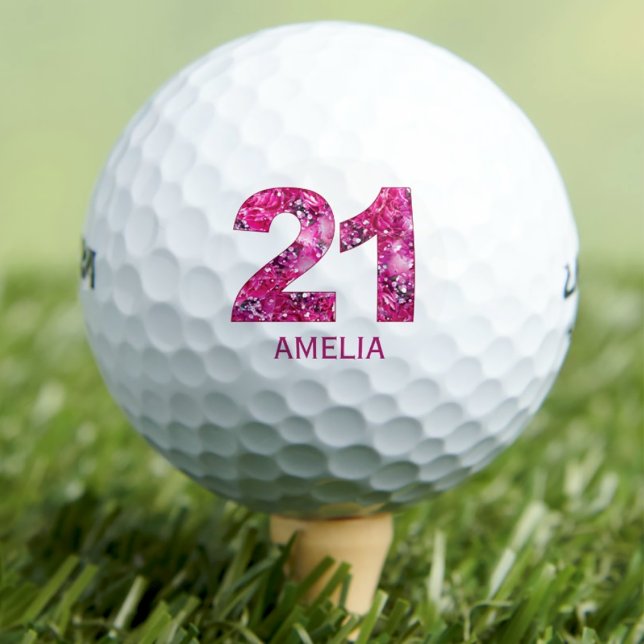 Modern 21st birthday golf balls 21 pink initials (Creator Uploaded)
