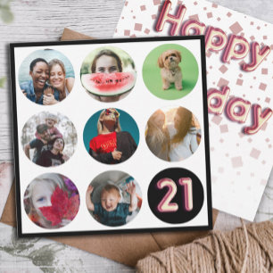 Modern 21st Birthday Photo Collage & Balloon Text  Holiday Card